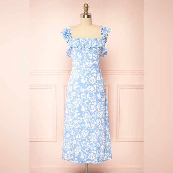 Sugarlips Allegra Floral Blue and White Midi Dress like Reformation - Picture 4 of 16